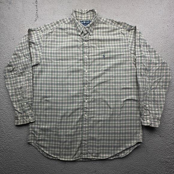 Ralph Lauren Blake Button Down Shirt Mens XL Long Sleeve Logo Plaid Green Pony - Picture 1 of 9
